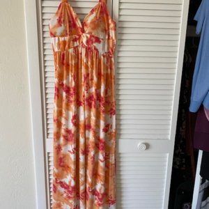 Womens Twisted Neck Hibiscus & Lily Maxi Dress